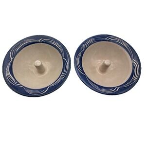 Original APPLE BAKER Baking Dish Blue White Swirl Glazed Paris Maine Set of 2